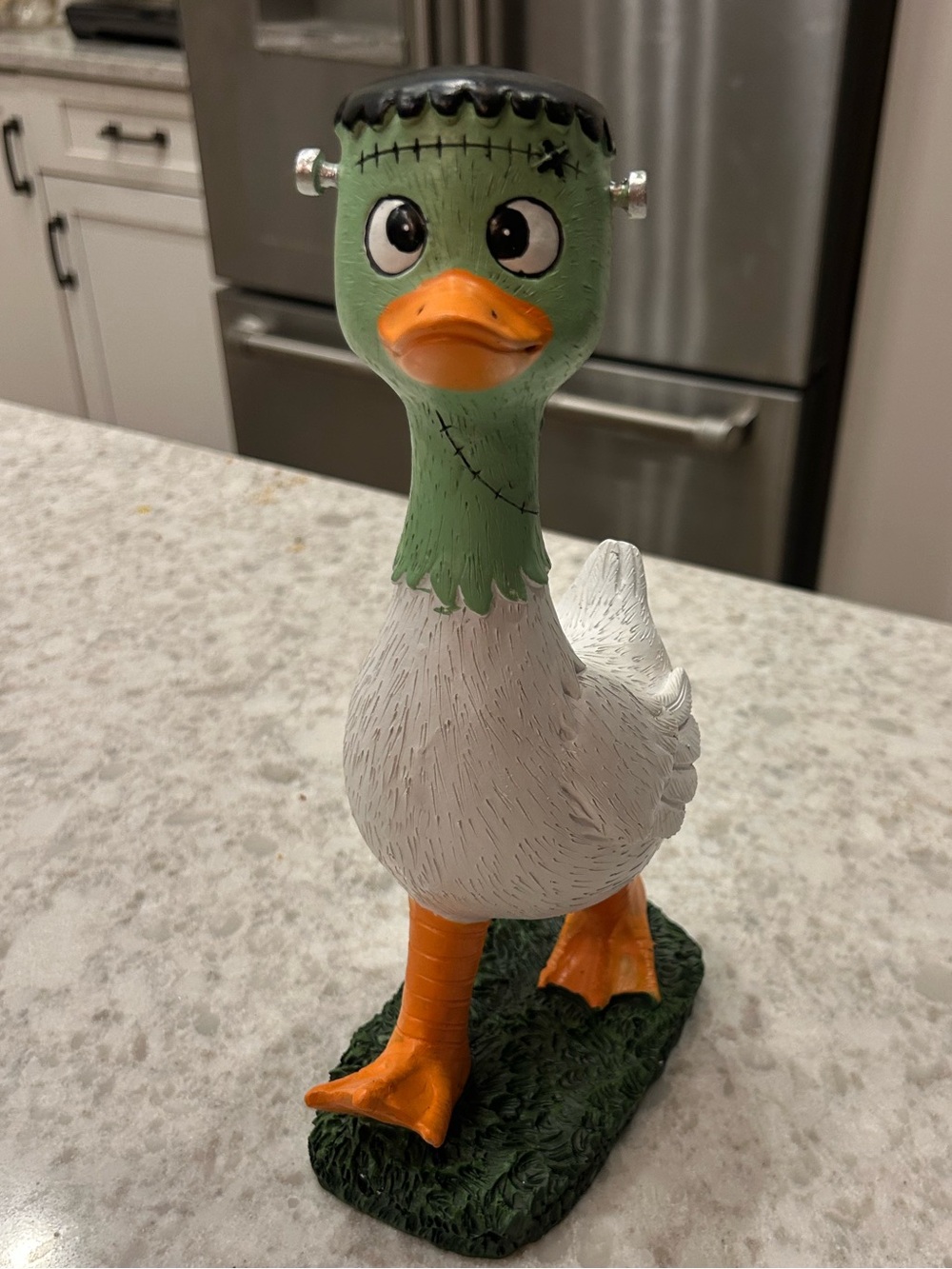 “New” Frankenstein Duck  - Green & White Decorative Figurine